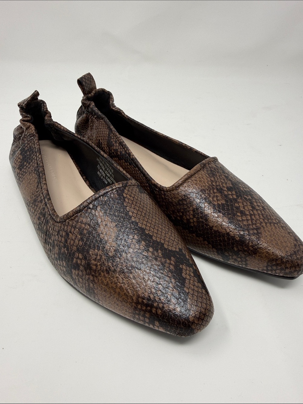 French Connection Brown Snake-Print Pointed Slip-On Flats